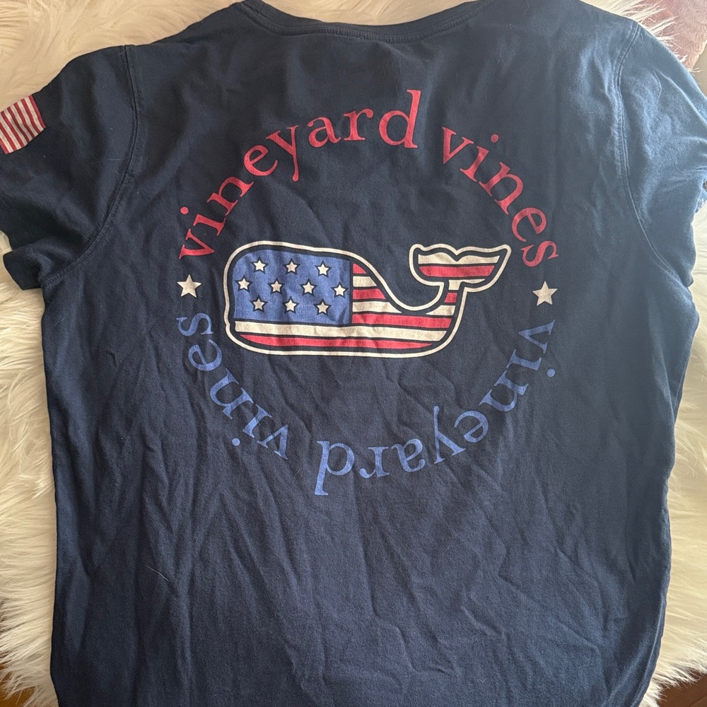 Vineyard Vines Navy Tee with Patriotic Whale